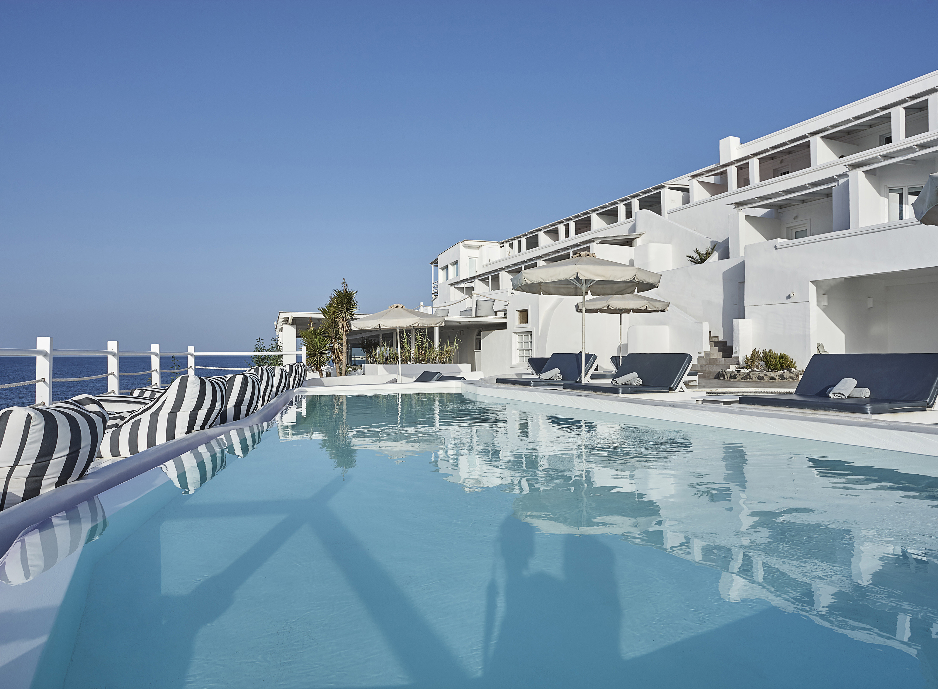 Pool area, Notos Therme and Spa Hotel, Vlychada, Santorini, Greece