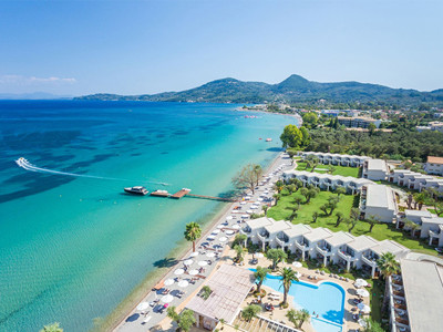 Beach at the Domes Miramare Resort, Moraitika, Corfu, Greece
