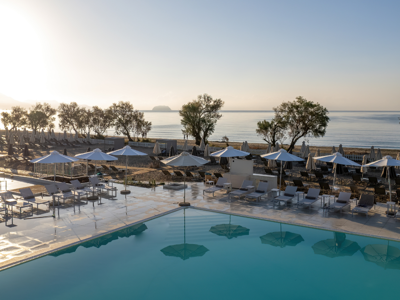 View of beach from pool at Domes Aulus Zante